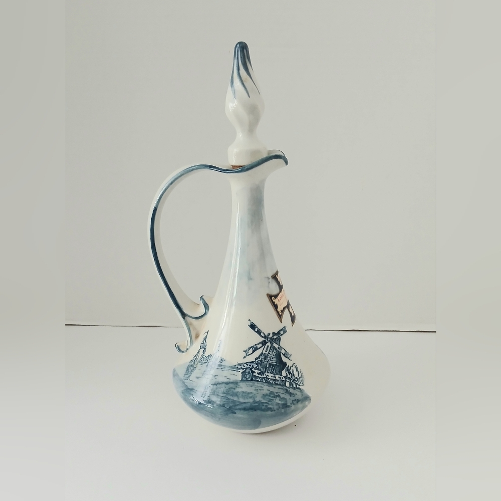 Vtg L'abbé François Liqueur Bottle Ceramic Delftware Style With Cap